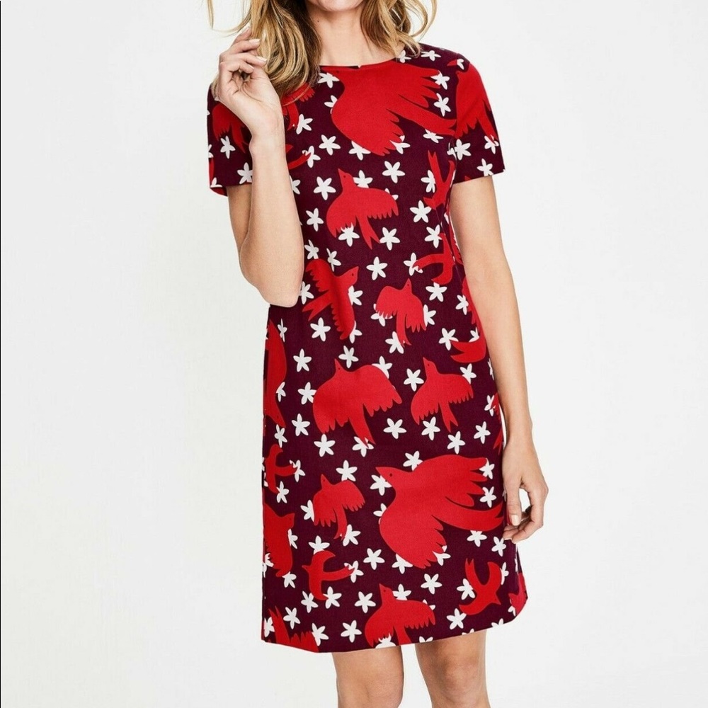 Boden Bird Print Shift Dress Sz 12L EUC